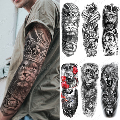 Large Arm Sleeve Lion Tattoo