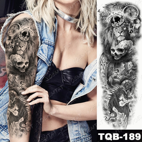 Large Arm Sleeve Lion Tattoo