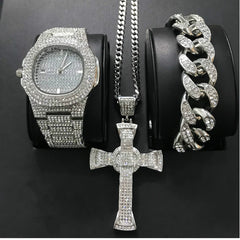 Men's Watch & Bracelet & Necklace Combo