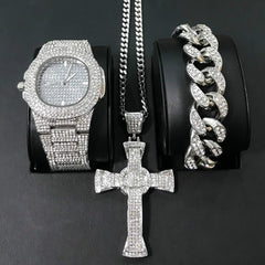 Men's Watch & Bracelet & Necklace Combo