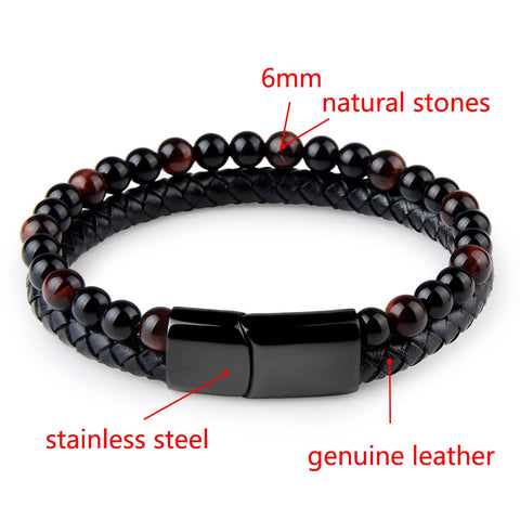 Natural Stone Genuine Leather Bracelet